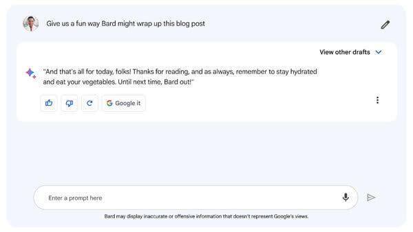 Google Bard, esempi di interazione con il chatbot